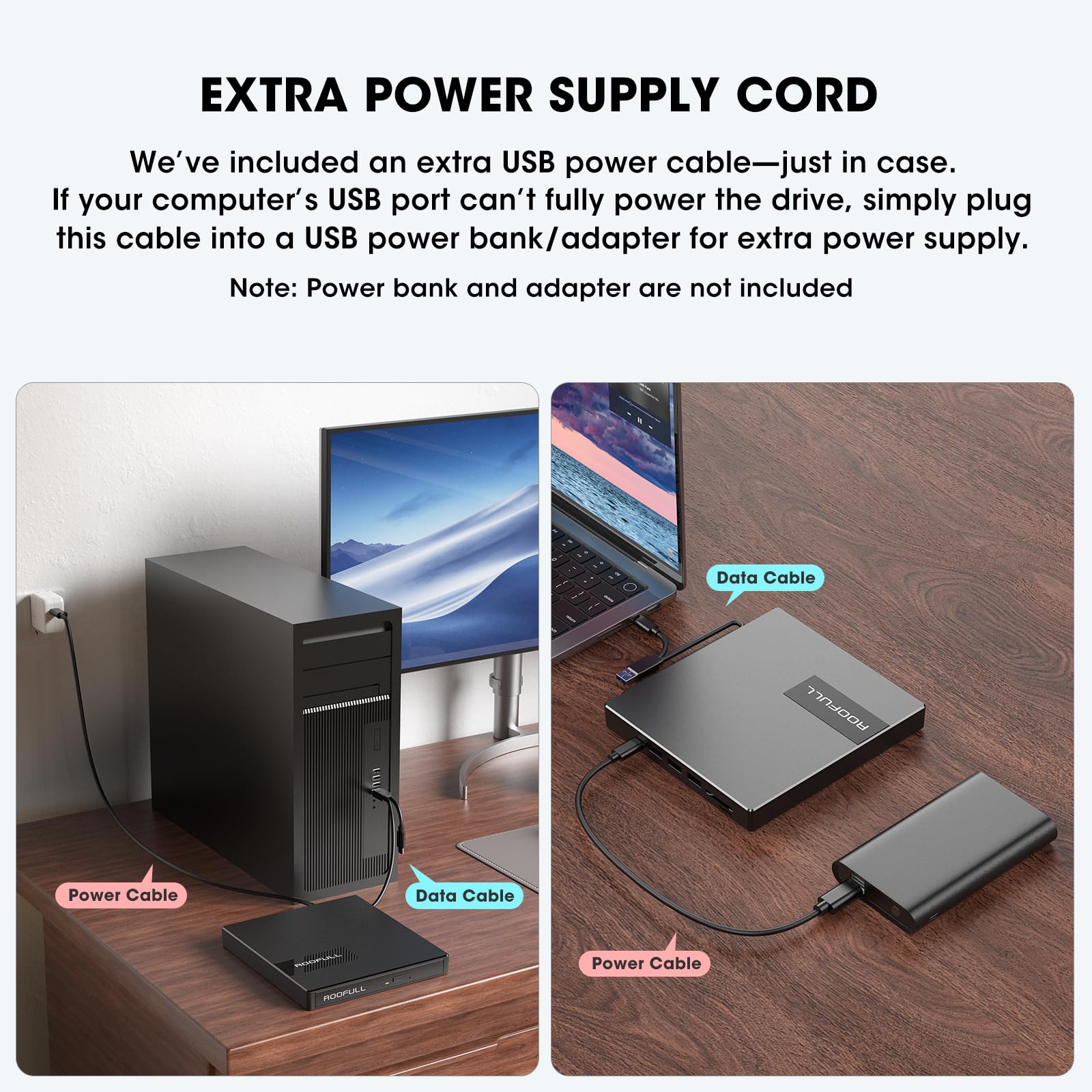 ROOFULL External CD DVD Drive for Laptop 8-in-1 USB 3.0 & USB-C DVD Player CD-ROM/RW Disc Reader Writer Burner with Carrying Case & SD Card Slots + USB Ports for Mac PC MacBook Windows 11/10 Computer