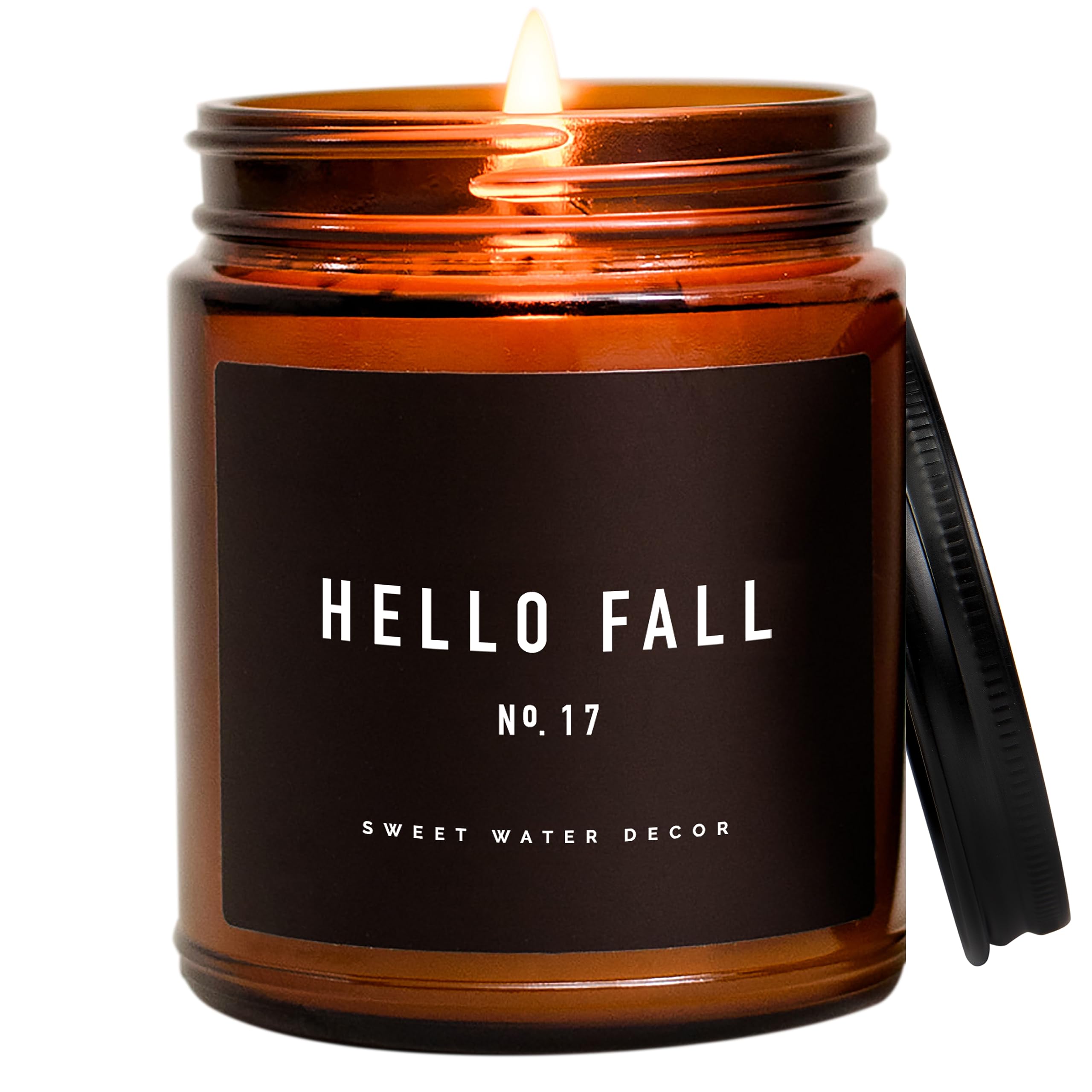 Photo 1 of Sweet Water Decor Hello Fall Candle - Cinnamon Apples Cloves & Nutmeg Fall Scented Candle for Home Decor - 100% Cotton Wick Soy Wax Candles with 40 Hour Burn Time - Made in The USA - 9oz Amber Jar