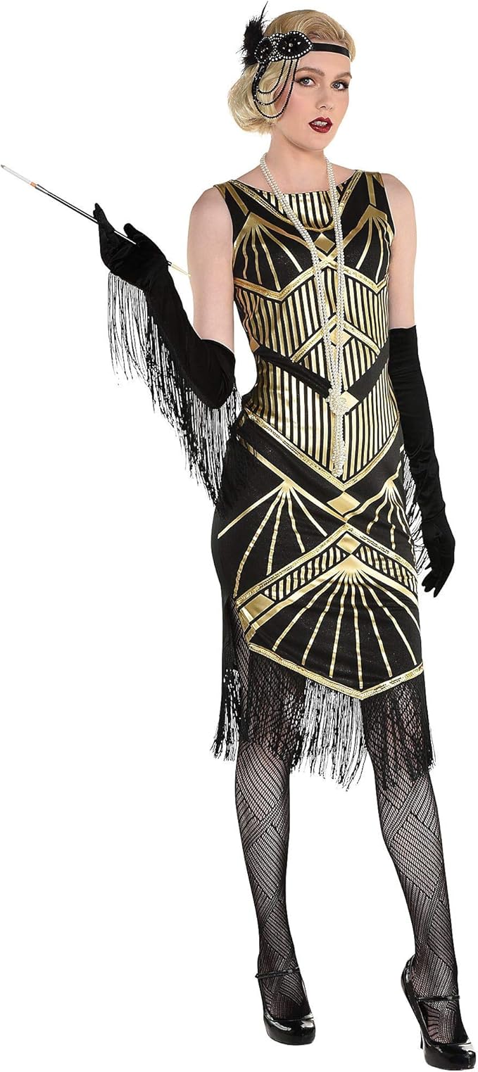 Party City Roaring 20s Flapper Girl Halloween Costume for Women, Black