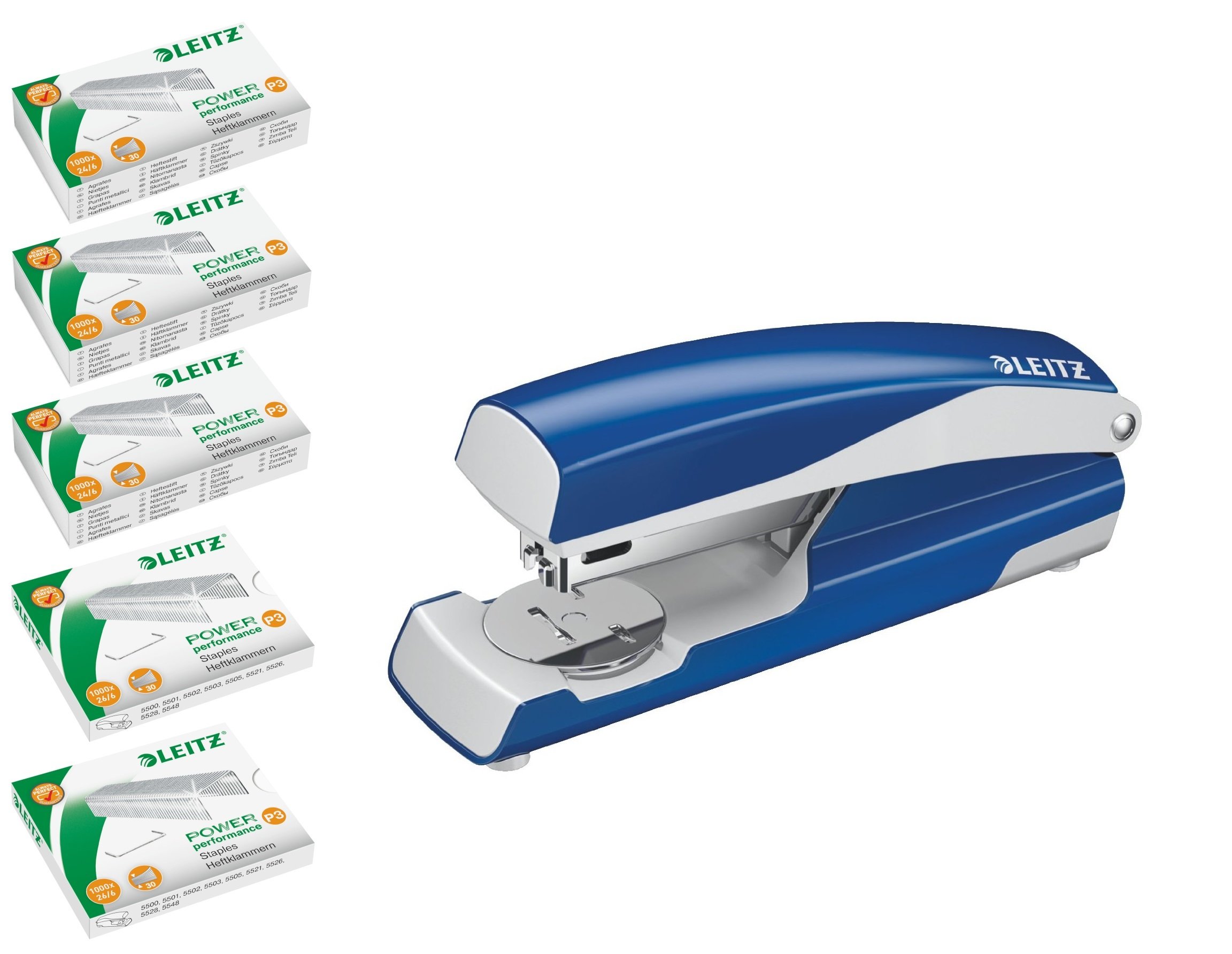 Leitz Stapler (30 Sheets, Ergonomic Metal Casing, Incl. Staples, Nexxt) Blue + Staples