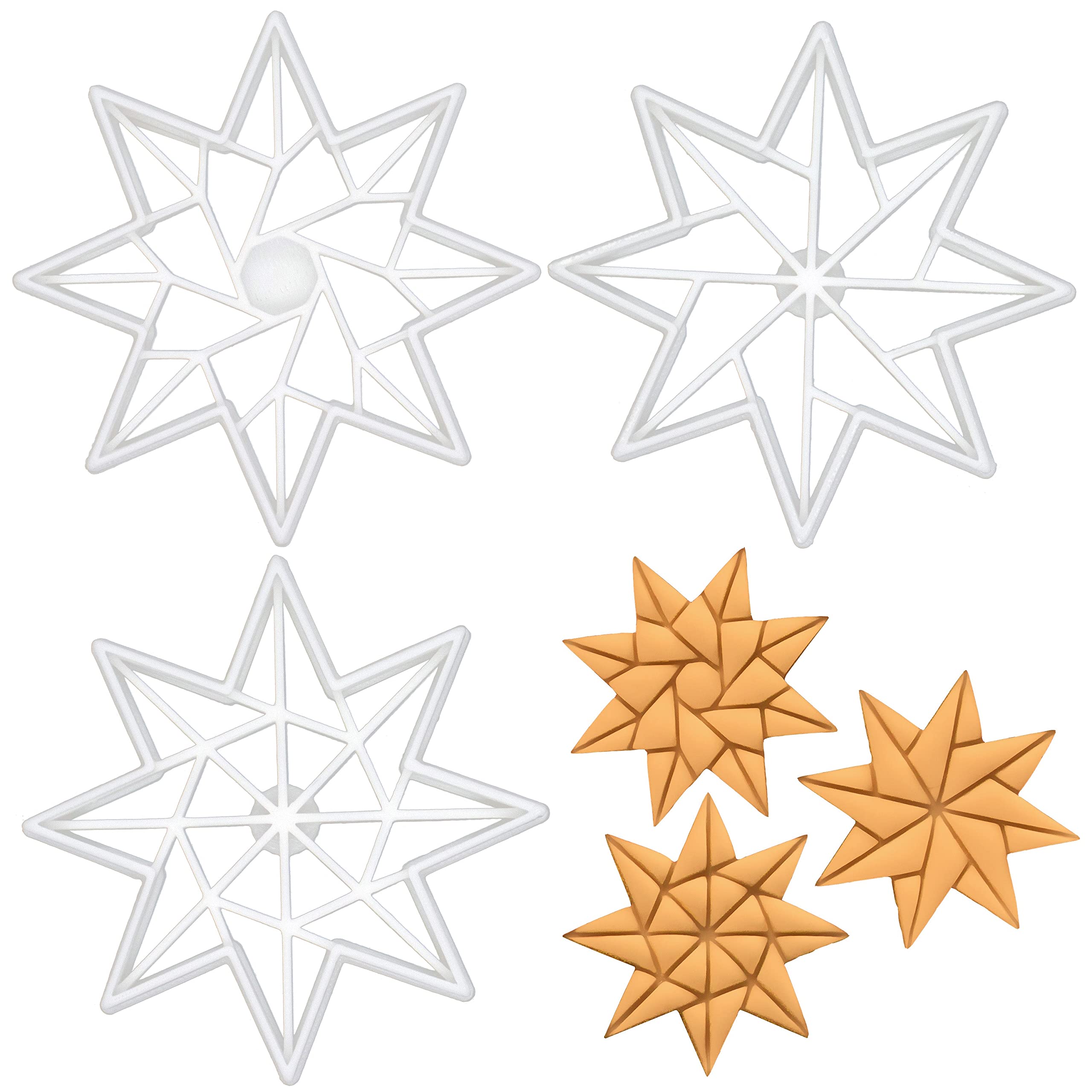 BAKERLOGY Set of 3 Origami Star (Designs: 8-Sided, Style 1, 2, and 3) - Detailed Biscuit Cutter Design for Baking and Crafts, Ideal on Fondant, Dough, Clay