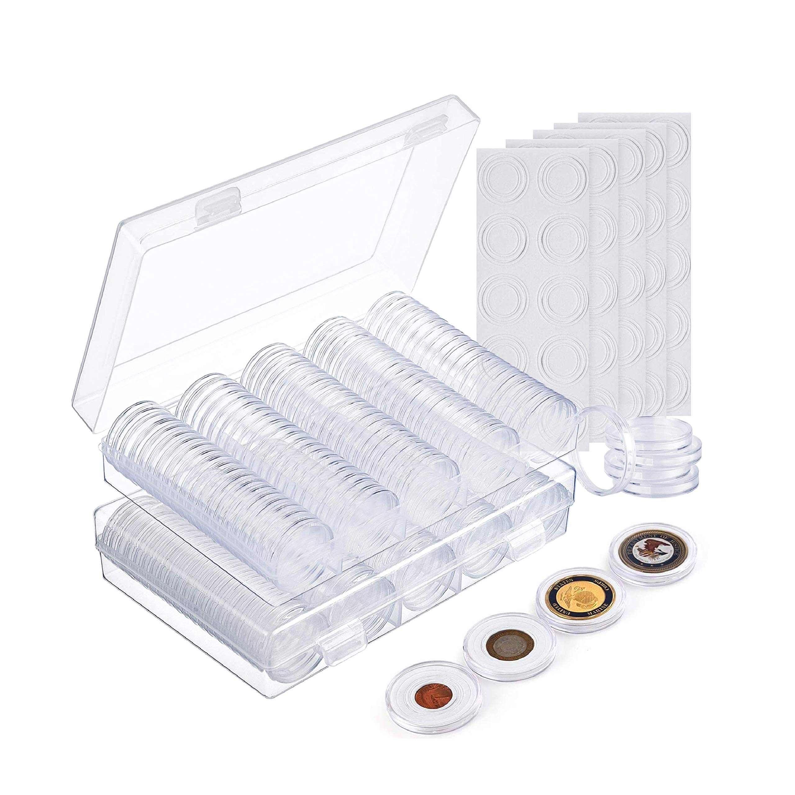 MATANA - 200 Acrylic Coin Holder Capsules (30mm), with Foam Gaskets & 2 Organizer Boxes, Collectors Gift Set - Protect & Admire