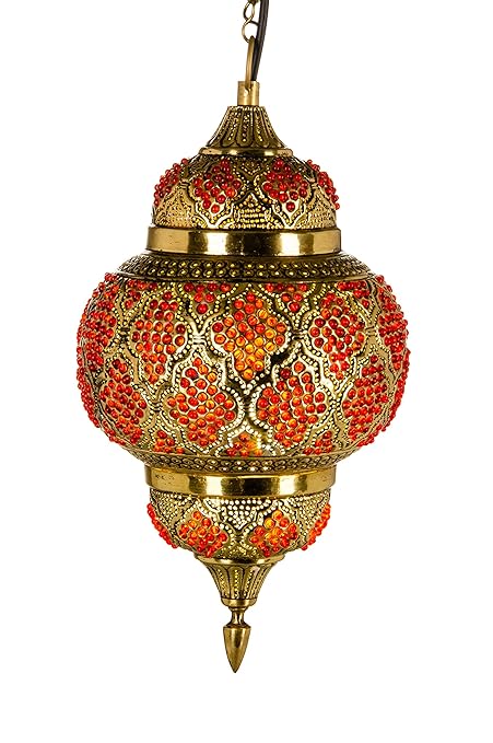 Orientalische Messing Lampe Pendelleuchte Gold Alyah 38cm E27 Lampenfassung | Marokkanische Design Hängeleuchte Leuchte | Ori