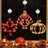 Bolvinaso [Timer] 3 PCS Thanksgiving Lights Turkey Maple Leaf &amp; Pumpkin Fall Lights, Thanksgiving Window Lights with Suction Cup, Thanks Giving Lighted Window Decorations for Home