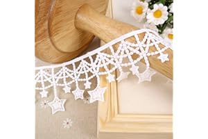 ZNZAKKA Lace Trim with Tassel, White Sewing Fringe Tassel Lace Trim for Wedding Bridal Dress Party Decorative Crafts Supply, 5 Yards (White, Star Fringe)