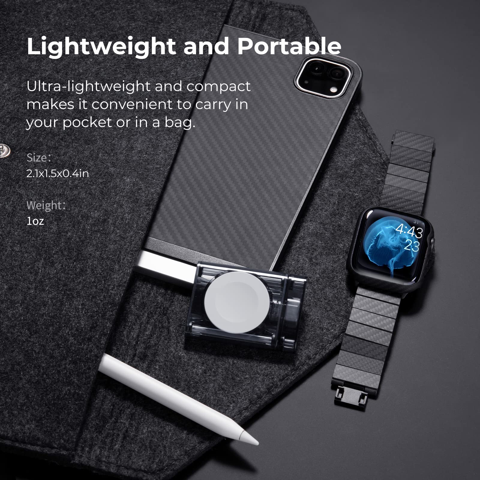 PITAKA Power Dongle for Apple Watch, MFi Certified Portable USB C Plug-in Wireless Magnetic Charger Compatible with Apple Watch Series 7/SE/6/5/4/3/2/1