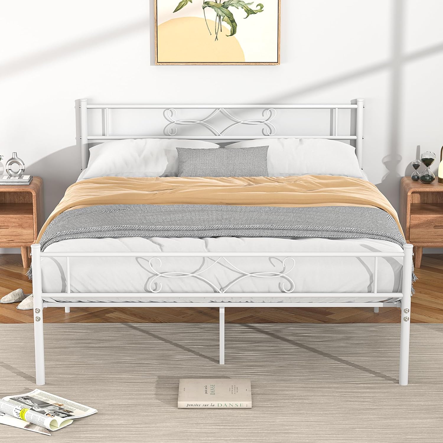 Photo 1 of ***FOR PARTS ONLY***VECELO White Queen Size Bed Frame Metal Platform/Mattress Foundation with headboard Footboard/Steel Slat Support/No Box Spring Needed/Easy Assembly