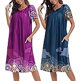 FEREMO 2 Pack House Dresses for Women with Pockets Moo Moos Nightgowns Short Sleeve Mumu Lounge Dress
