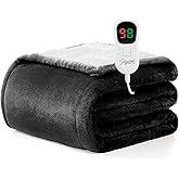 Homemate Heated Blanket Electric Throw - 50"x60" Heating Blanket Throw 1/2/4/6/8 Hours Auto-Off 10 Heat Level Over-Heat Protection Flannel Sherpa ETL Certification