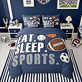 Feelyou Sports Comforter Set 7 Pieces Full Size Boys Bedding Set Kids Football Basketball Baseball Soccer Bed in A Bag with Sheets, Pillow Covers, Pillowcases, Navy Blue Sports Game Comforter