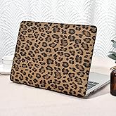 Seorsok Compatible with MacBook Air 15 inch Case 2023 2024 2025 Release A3241 M4 A3114 M3 A2941 M2 Touch ID,Elegant Leopard Grain Leather Plastic Hard Shell Case with Keyboard Cover,Brown