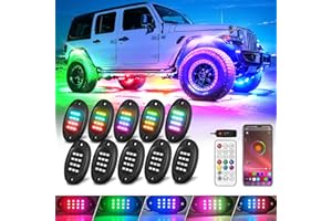 TDE EXPLORER.LIGHTING 10 Pods RGB+IC LED Rock Lights for Truck Golf Cart SUV ATV UTV RZR, Smart Multi Color Chasing Rock Light with APP/RF Control Sync Music, 12V Waterproof Neon Underglow Kit Vehicle Underbody Light