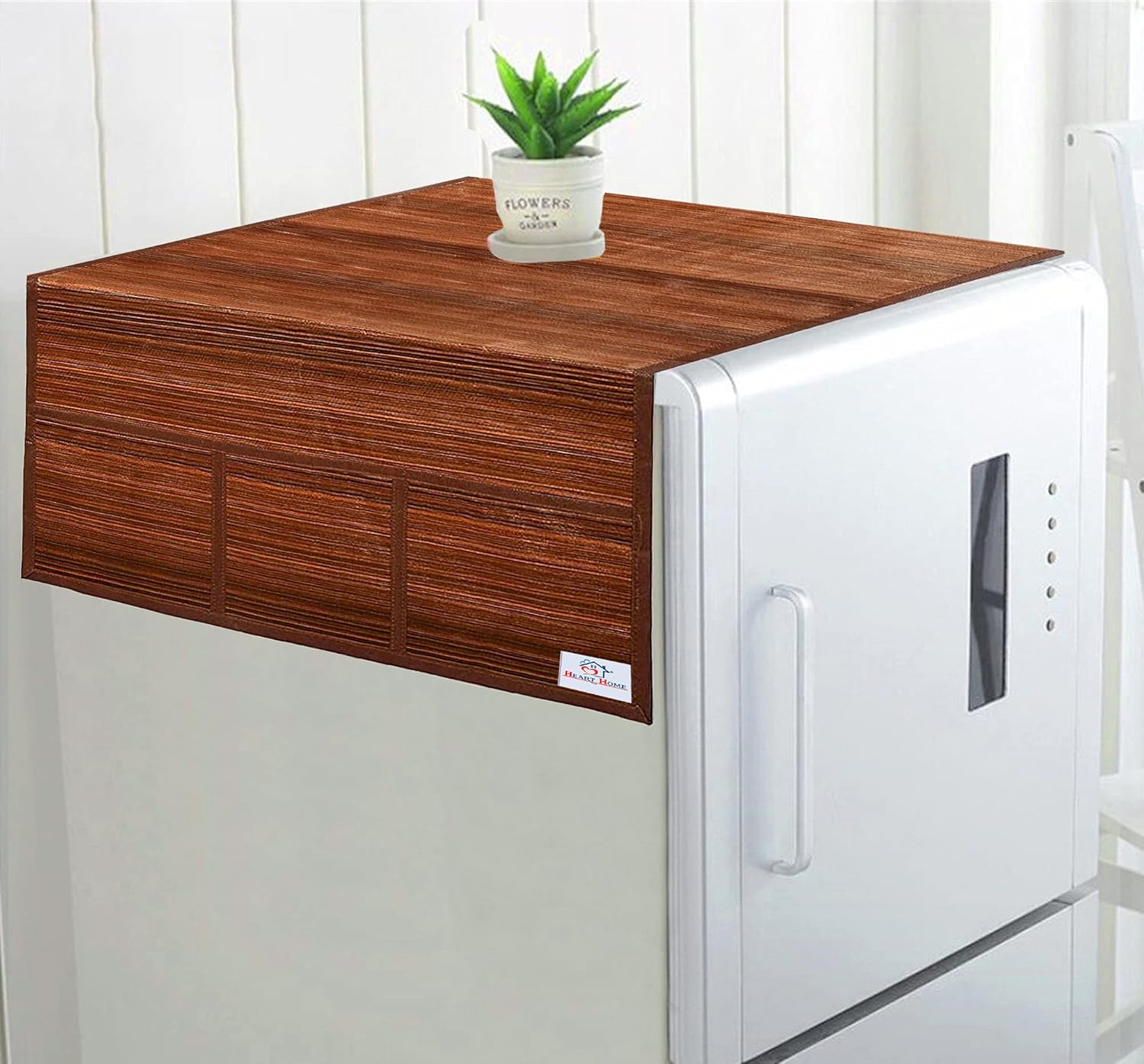 Heart Home Lining Print Polyester Fridge/Refrigerator Top Cover,Brown