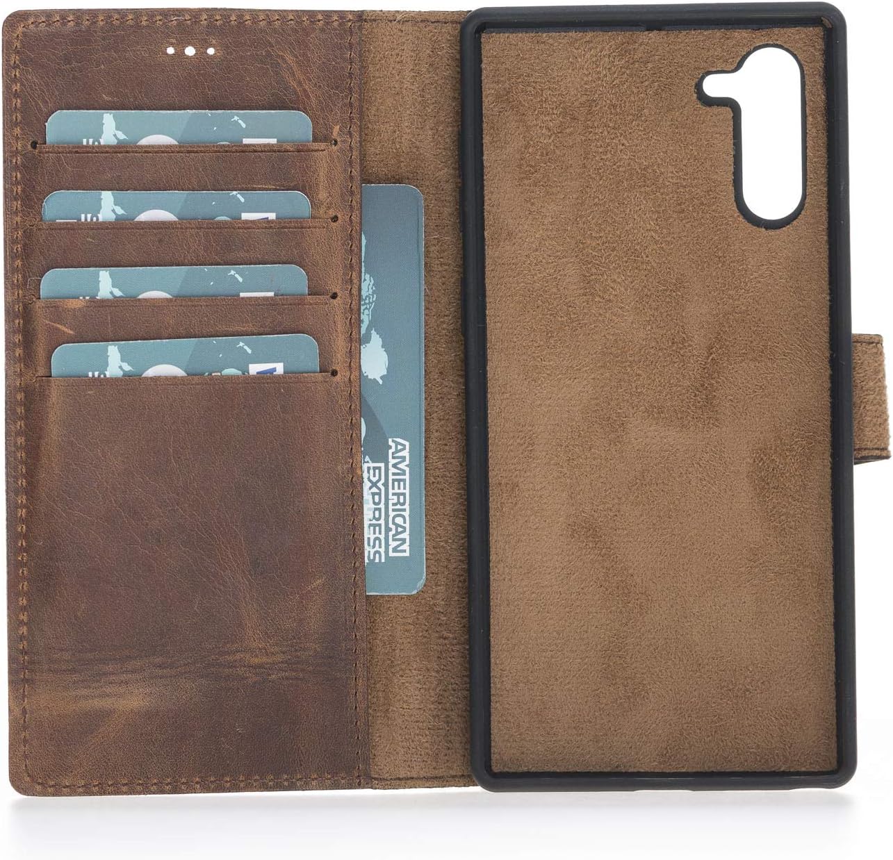 Samsung Galaxy Note10 Leather Wallet Case, Samsung Galaxy Note10 Premium Handmade Genuine Leather RFID Protection Cover Detachable Magic Wallet Case for Note 10 Card Slots and Cash Slot (Dark Brown)