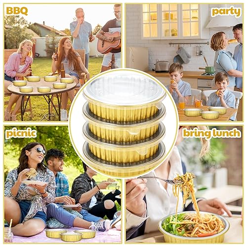 Zhehao 40 Pcs Inch Aluminum Foil Pans with Lids 31 Oz Gold 2X