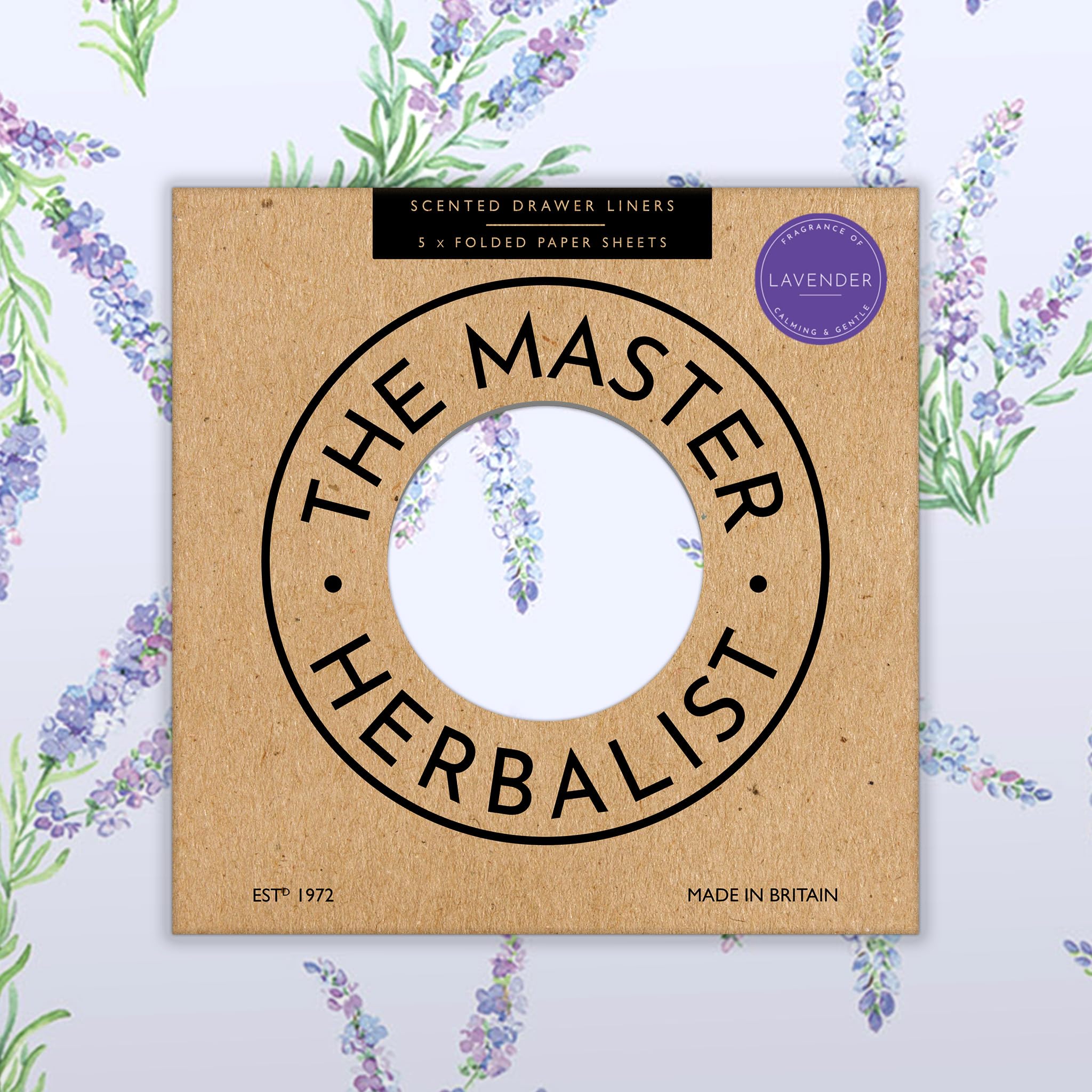 The Master Herbalist Fragrant Floral Scented Drawer Liners in Lavender, Lily of The Valley, Sandalwood and Lily | Pack of 5 Sheets | Contains Essential Oils | Made in UK (Lavender, Folded)