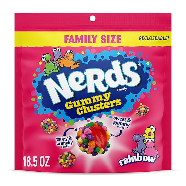 NERDS GUMMY CLUSTERS, CANDY, RAINBOW, CRUNCHY AND GUMMY, 18.5 OZ