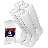 6 Pairs of Diabetic Over The Calf - Knee High Cotton Socks (White - 6 Pairs, Fit Men's Shoe Size 10-12)