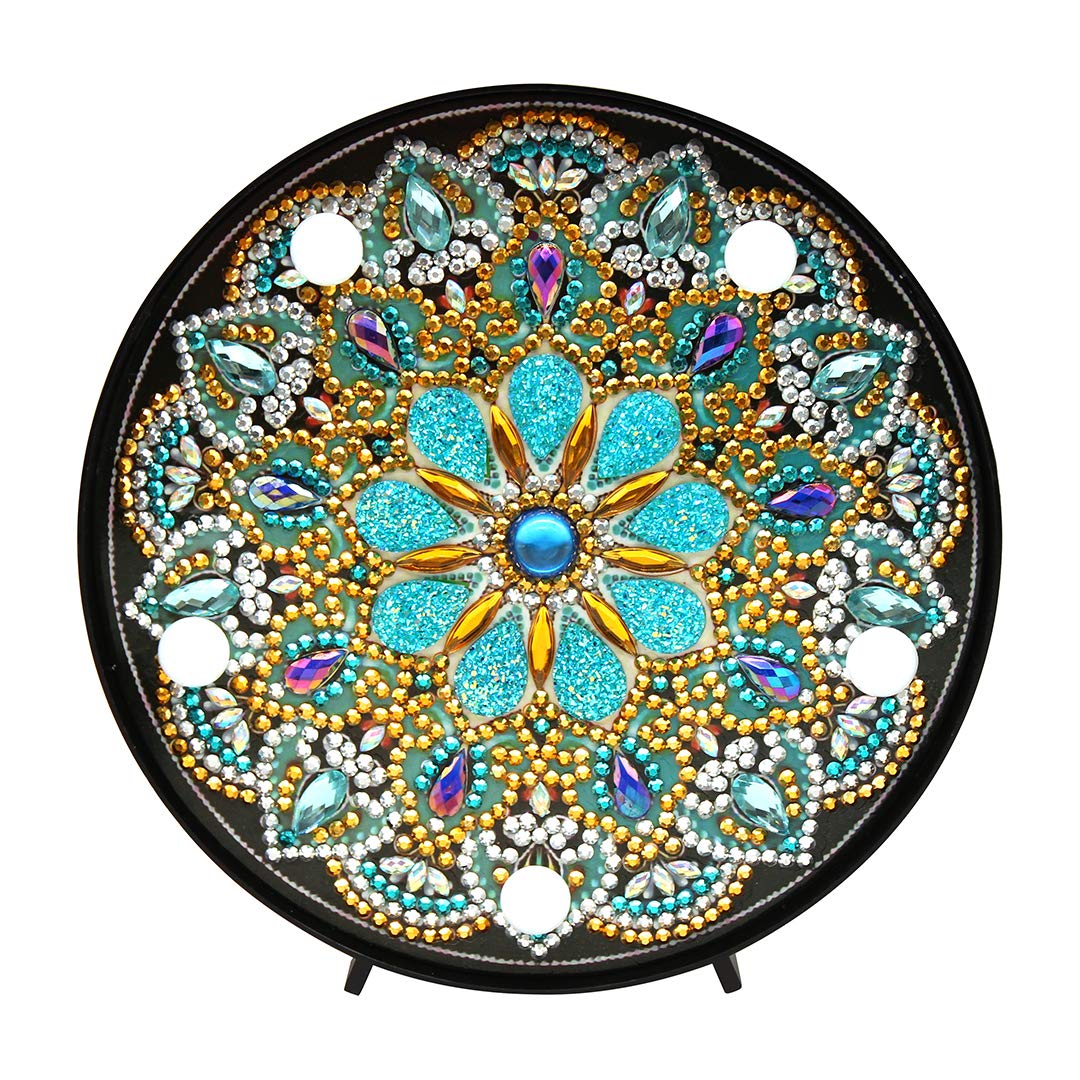 Diamond Painting Mandala with LED Lights Special Shaped Full Drill Crystal DIY Diamond Drawing Colorful Night Light Bedside Lamp for Home Decor or Gifts-6x6in (Mandala-O)