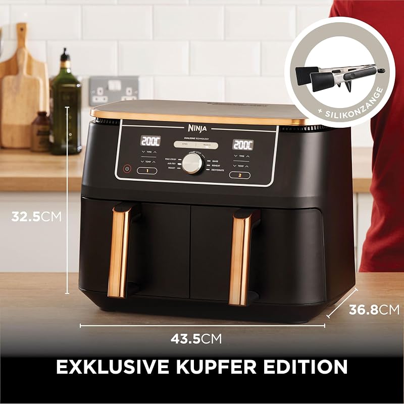 Foodi MAX Dual Zone Heißluftfritteuse, 9,5 L, 6-in-1, Kupfer/Schwarz