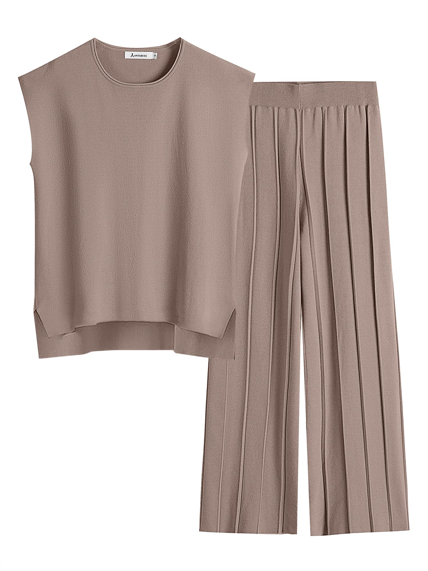 Photo 1 of ANRABESS Women 2 Piece Lounge Sets Summer Casual Knit Sweater Vest Pant Set Beach Vacation Airport Clothes 2025 Fall Outfits Brown Medium