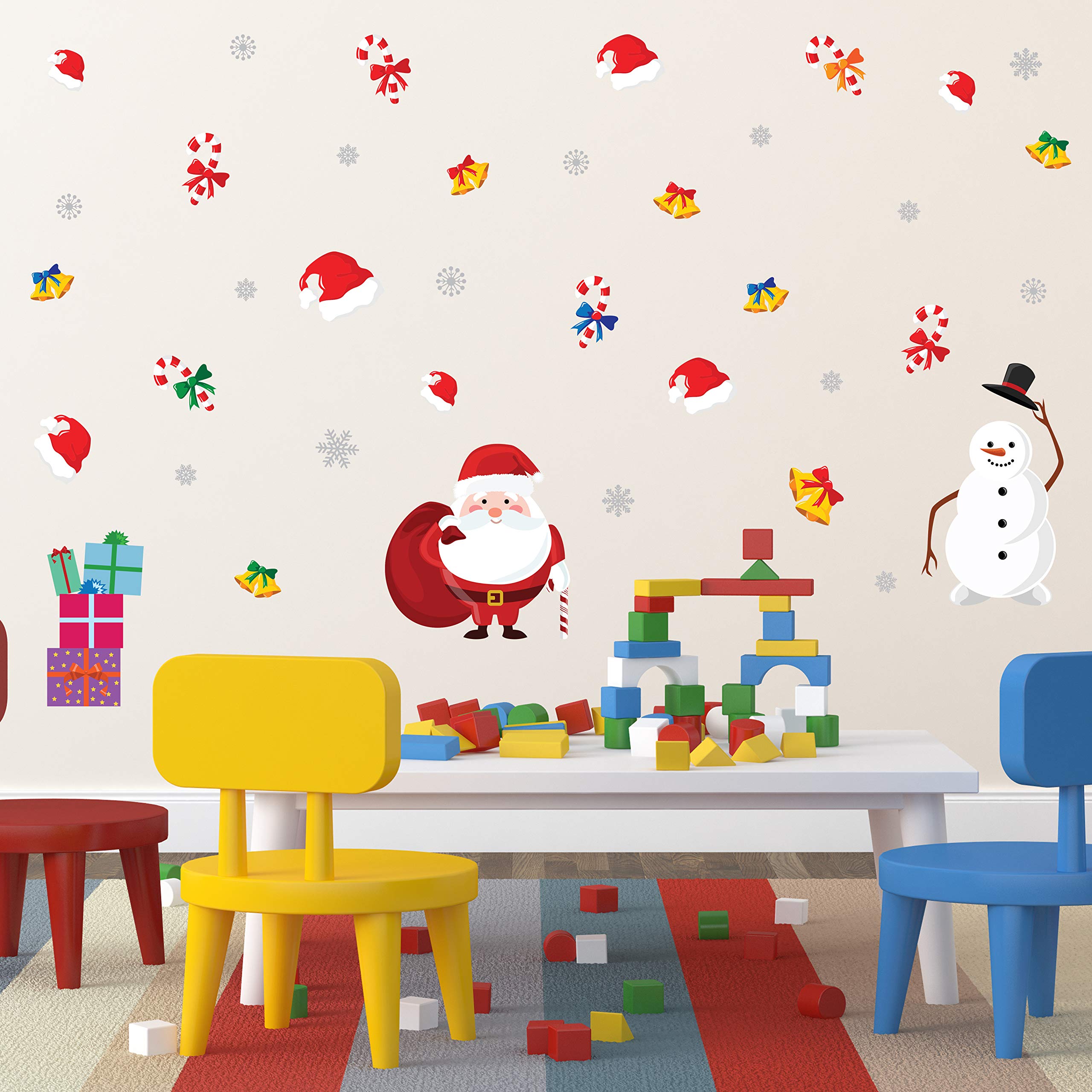 WALPLUS Santa Christmas Wall Stickers Nursery Removable Self-Adhesive Mural Art Decals Vinyl Home Decoration DIY Living Bedroom Decor Wallpaper Kids Room Gift Stick on Wall