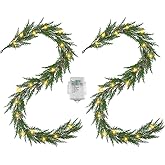 Artgar 2Pcs Christmas Cedar Garland, 6 Ft Realistic Pine Garland, Prelit Christmas Garland with 30 Warm Lights with 8 Light Modes for Mantels Stair Table Indoor Outdoor Winter Xmas Decor (Green 2Pcs)