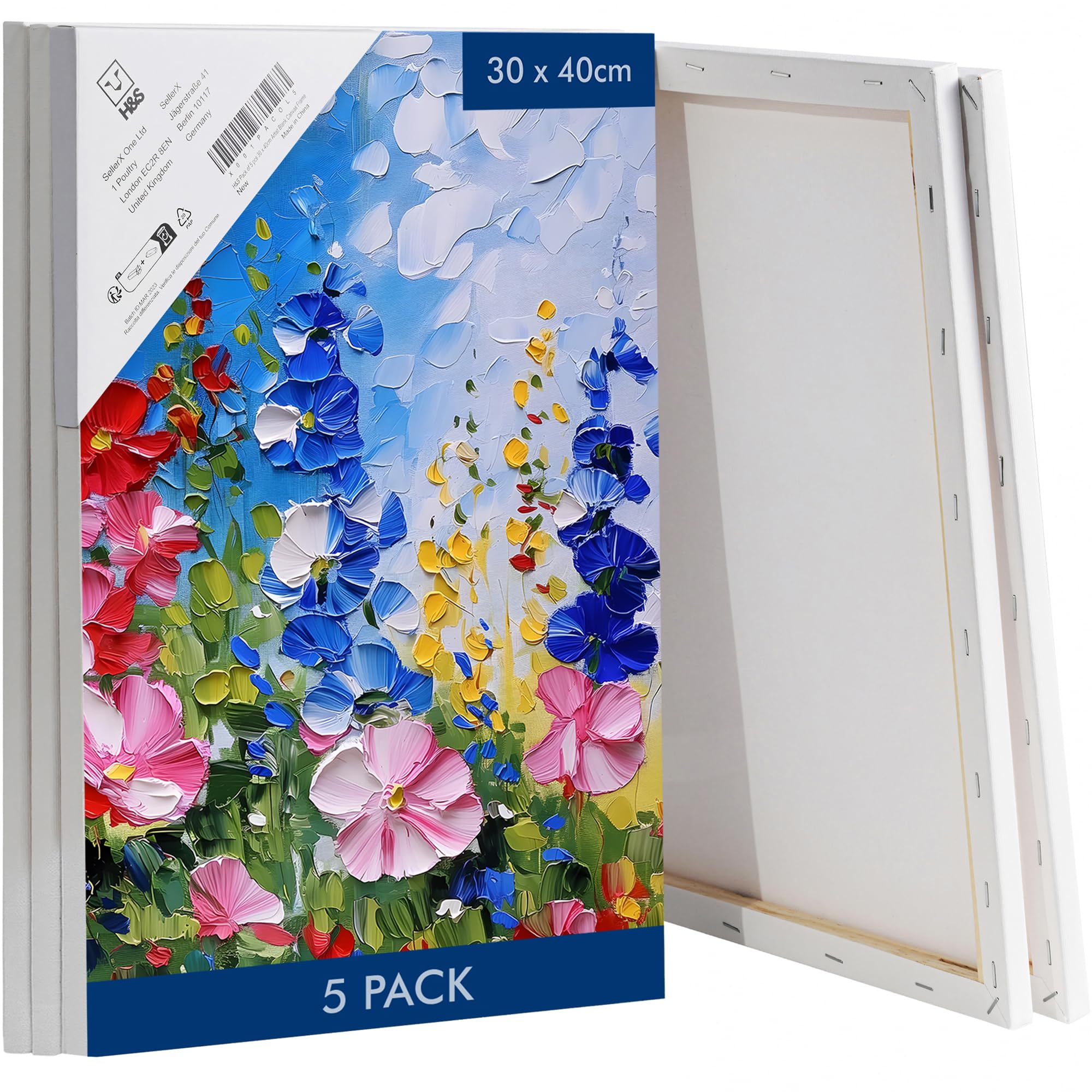 H&S Set of 5 Canvas for Painting - Blank Canvases on Board for Art and Paintings - Canvas Boards for Acrylic - Large Plain Canvas Panels 30 x 40cm / 11-3/4" x 15-3/4"