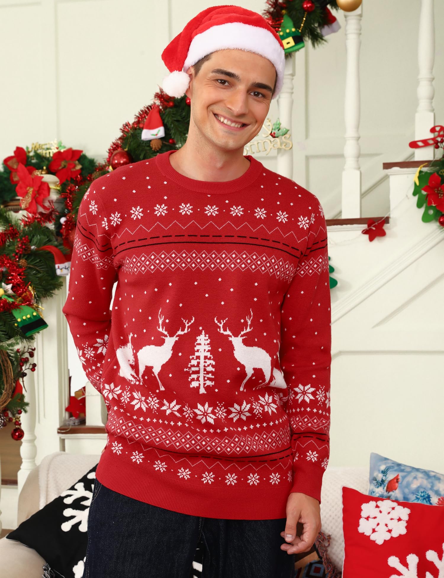 Aiboria Women's Matching Family Ugly Christmas Reindeer Snowflakes Pullover Sweater