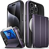 VENA vCommuteX for iPhone 15 Pro Wallet Case (MagSafe Compatible), [Military Grade Drop Protection] Detachable Leather Cover Slot Card Holder with Kickstand - Purple