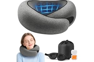 Purroch Advanced Memory Foam Neck Travel Pillow, Neck Pillow Airplane with Eye Mask & Ear Plugs, Designed for The Comfort of Travel & Office, Travel Pillow for Plane, Car, Home, Work, Dark Grey