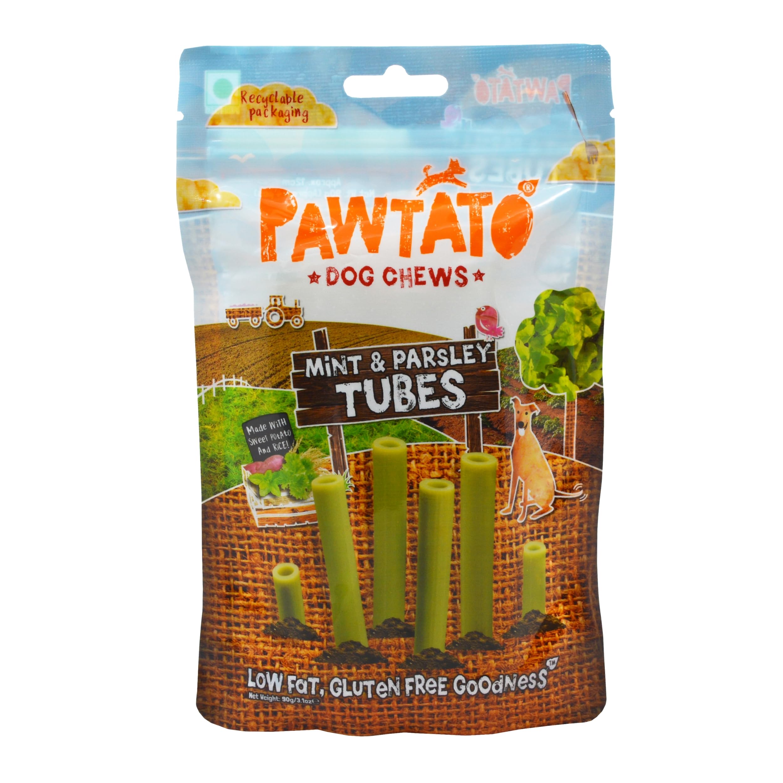 Pawtato Mint & Parsley Flavoured Dog Treats (12 x 90g) ❘ Tasty Dog Training Treats For Small, Medium, & Large Dogs Or Puppies, High Protein & Plant Based, Rawhide Alternative Made With Sweet Potato