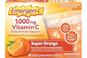 Emergen-C 1000mg Vitamin C Powder for Daily Immune Support Caffeine Free Vitamin C Supplements with Zinc and Manganese, B Vitamins and Electrolytes, Super Orange Flavor - 30 Count