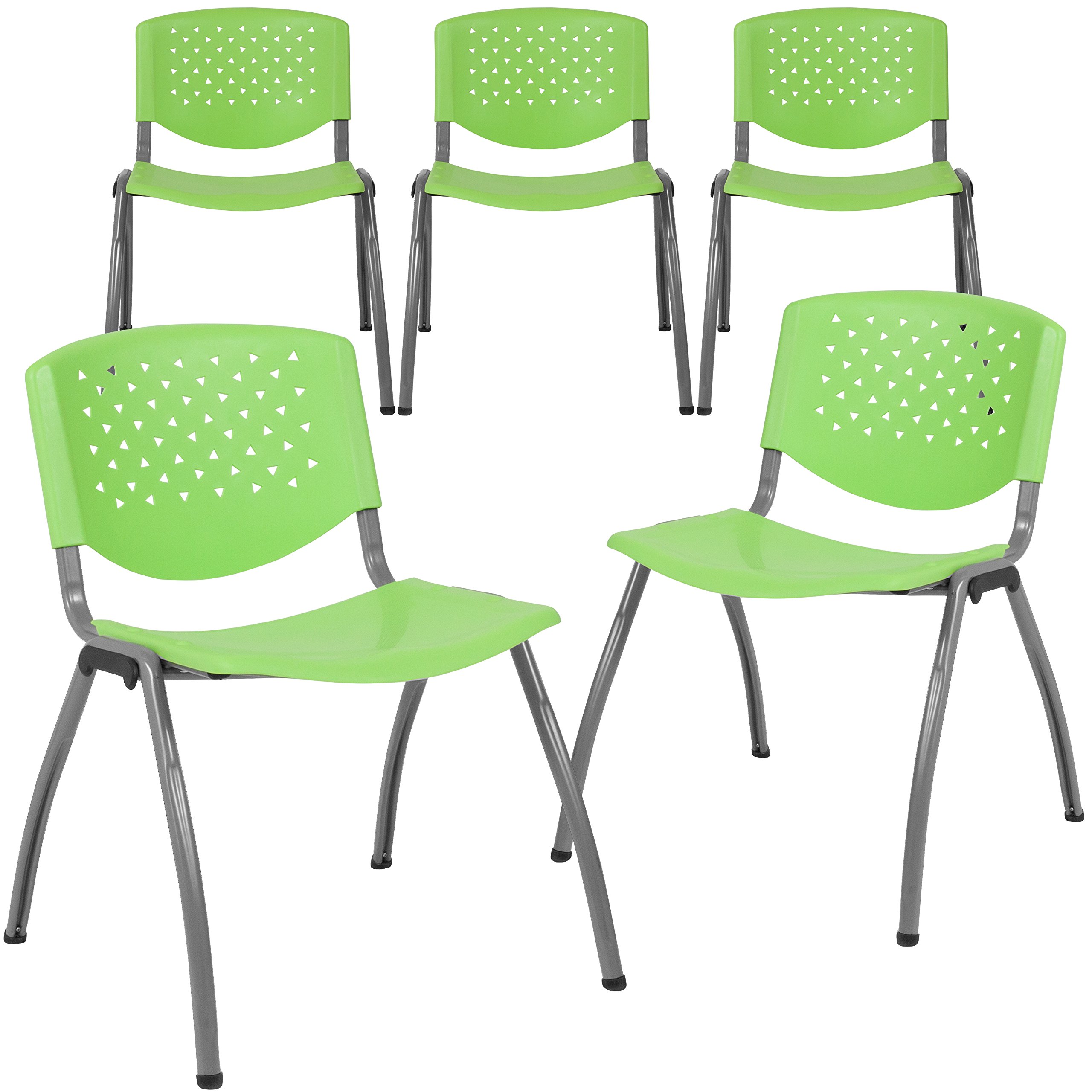 Flash Furniture 5-RUT-F01A-GN-GG Green Plastic Stack Chairs, 5 Pack,