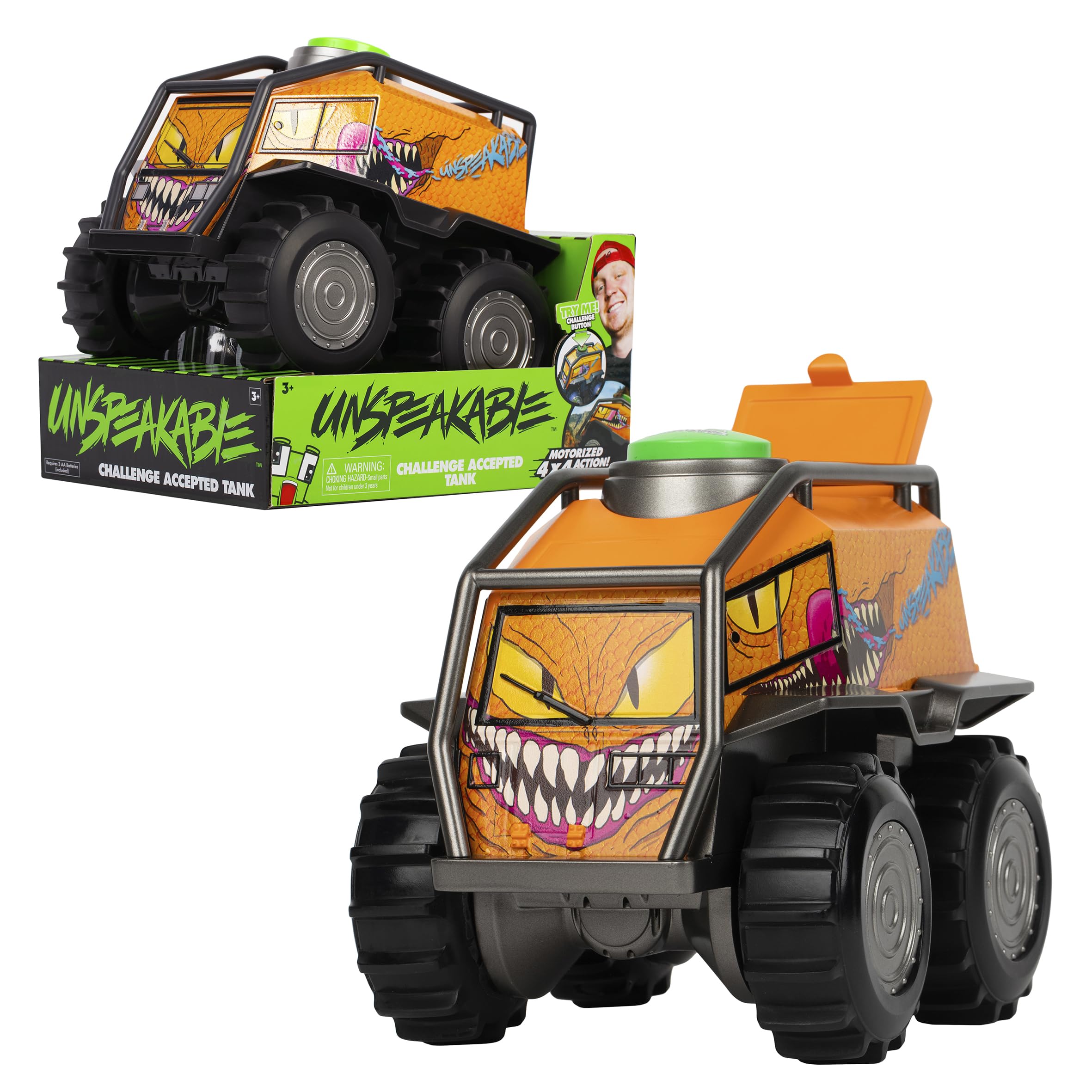 Unspeakable Challenge Accepted Tank, 8" Super Action Vehicle with sound and movement, Official Merch, YouTube toys