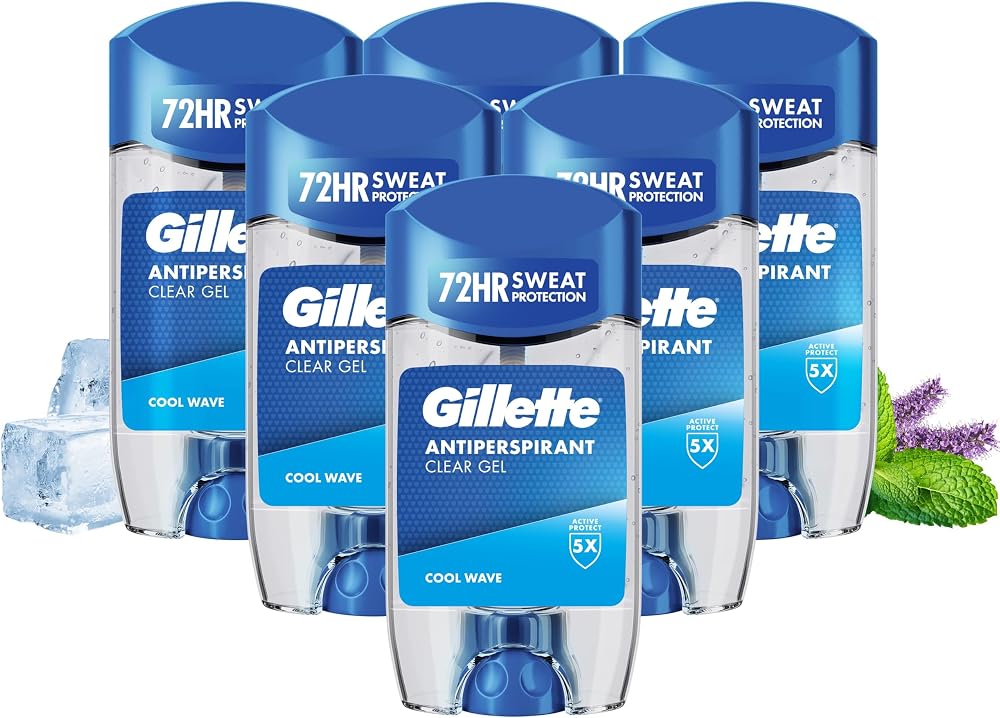 Gillette Cool Wave Antiperspirant Deodorant Roll On Men 6 x 70ml Clear Gel