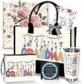 ZYUQFAN Personalized Birthday Gifts for Grandmas Best Mothers Day Gift Baskets from Grandkids, Cool New Grandmother Presents Ideas for Granny Nana Gigi with Useful Tote Bag Insulated Tumbler Bracelet