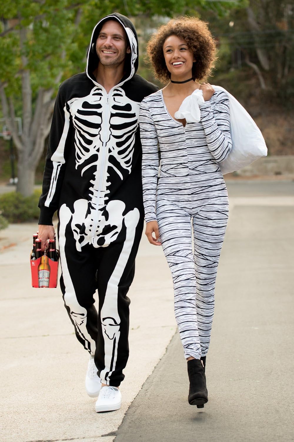 Tipsy Elves' Men's Skeleton Jumpsuit - Scary Black and White Halloween Jumpsuit: Clothing