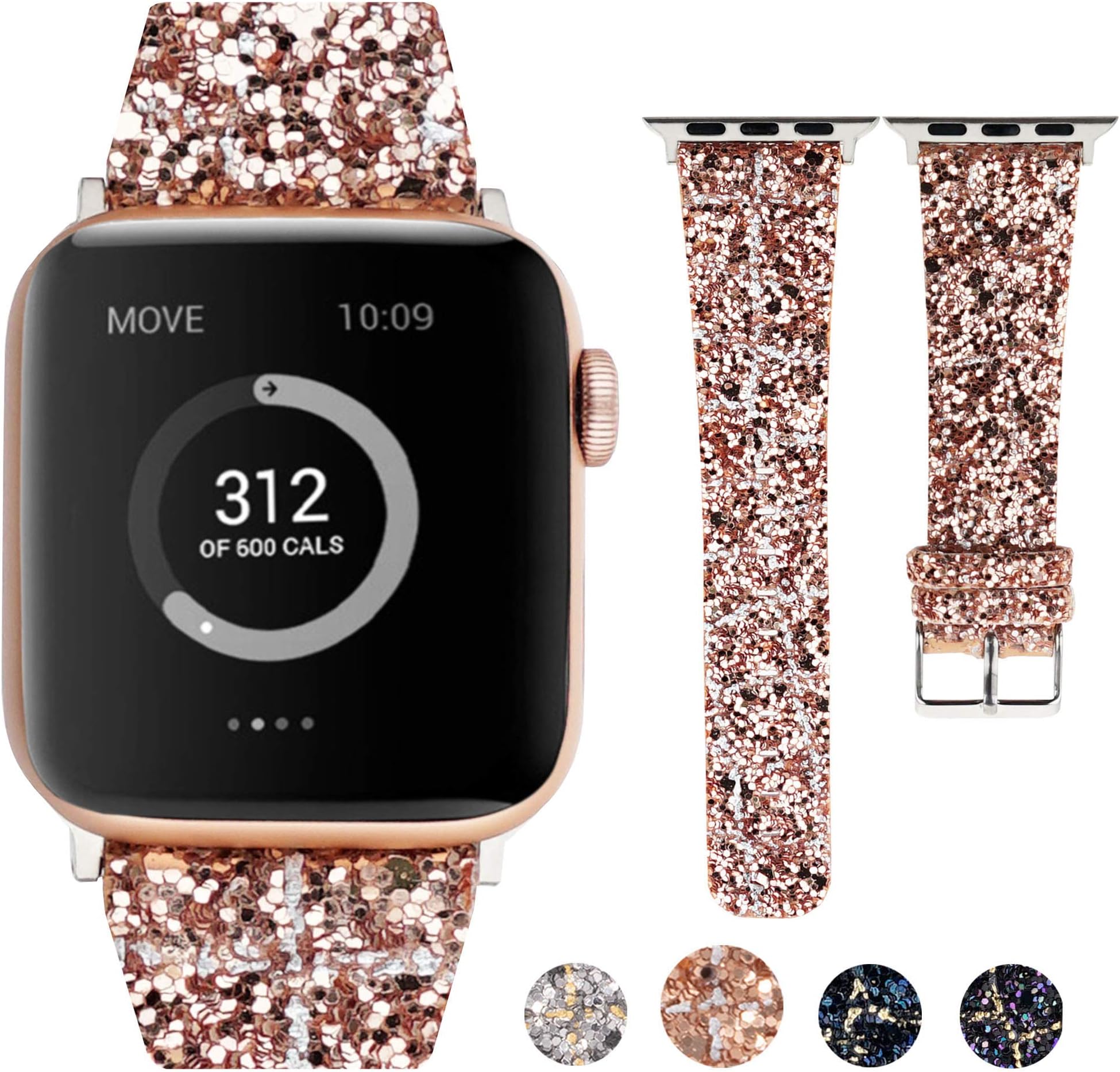 Moonooda Glitter Watch Band Compatible with Apple Watch 38mm 40mm 42mm 44mm, Women Men Wristband Replacement for iWatch…