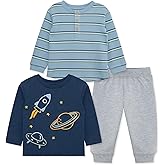 Little Me Clothes for Baby Boys' 3-Piece Play Sets, 2 Teeshirts and 1 Jogger, Everyday Play, 12 Months to 4 Toddler