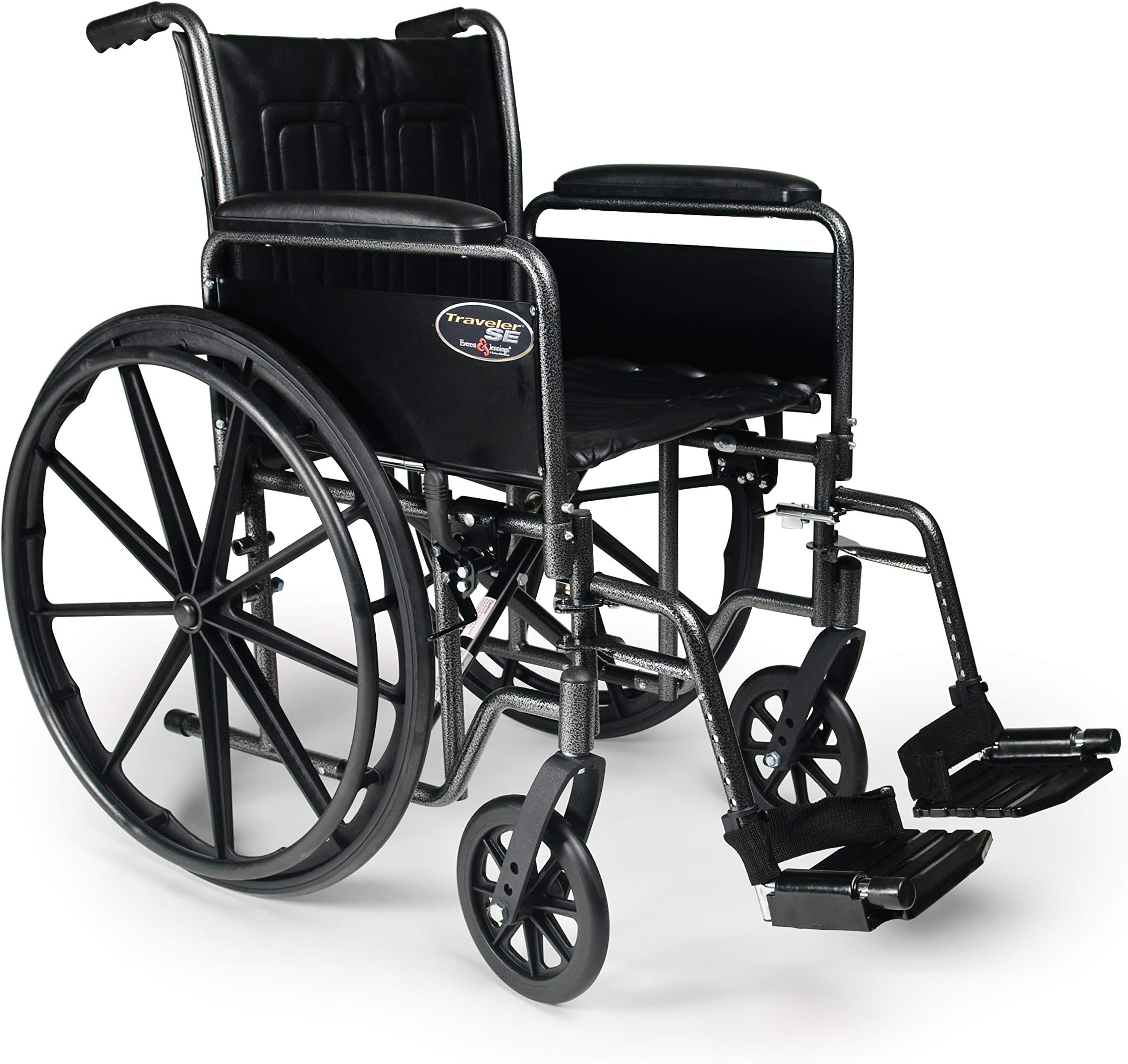 Everest & Jennings Traveler SE Wheelchair, Detachable Full Arms & Swingaway Footrests, 20x18" Seat, Silvervein Color