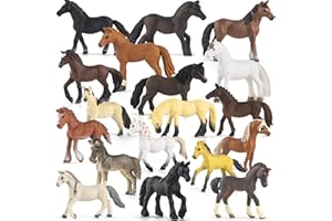 Divwa 18 Pcs Plastic Miniature Realistic Pony Horse Toy Figurine Farm Animal Toy Gift for Boy Girl, Premium Horse Party Favor Decoration Cake Topper Birthday Pinata