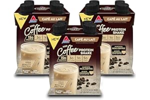 Atkins Café Au Lait Iced Coffee Protein Shake, 15g Protein, Low Glycemic, 3g Net Carb, 1g Sugar, Keto Friendly, 12 Count