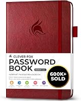 Clever Fox Password Book with Alphabetical Tabs - Medium, Wine Red