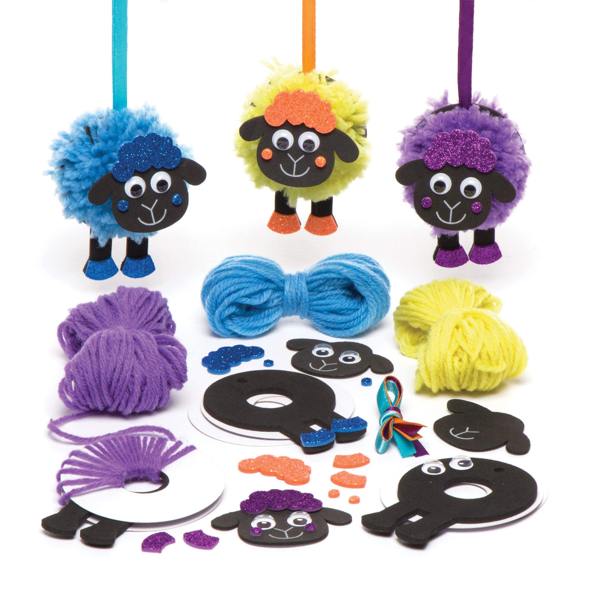 Baker Ross Fluffy Sheep Pom Poms - Pack of 3, Easter Crafts, Craft For Kids (AR982)