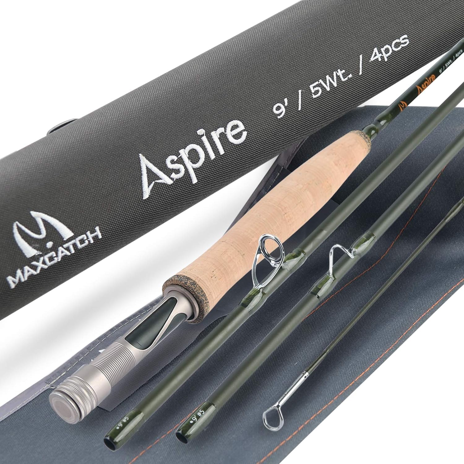 Maxcatch Aspire - Fly Fishing Rod 40T Carbon Fiber, Anodized Reel Seat, 9FT 4-Piece, 5/6/8 wt (9' 8wt 4sec)