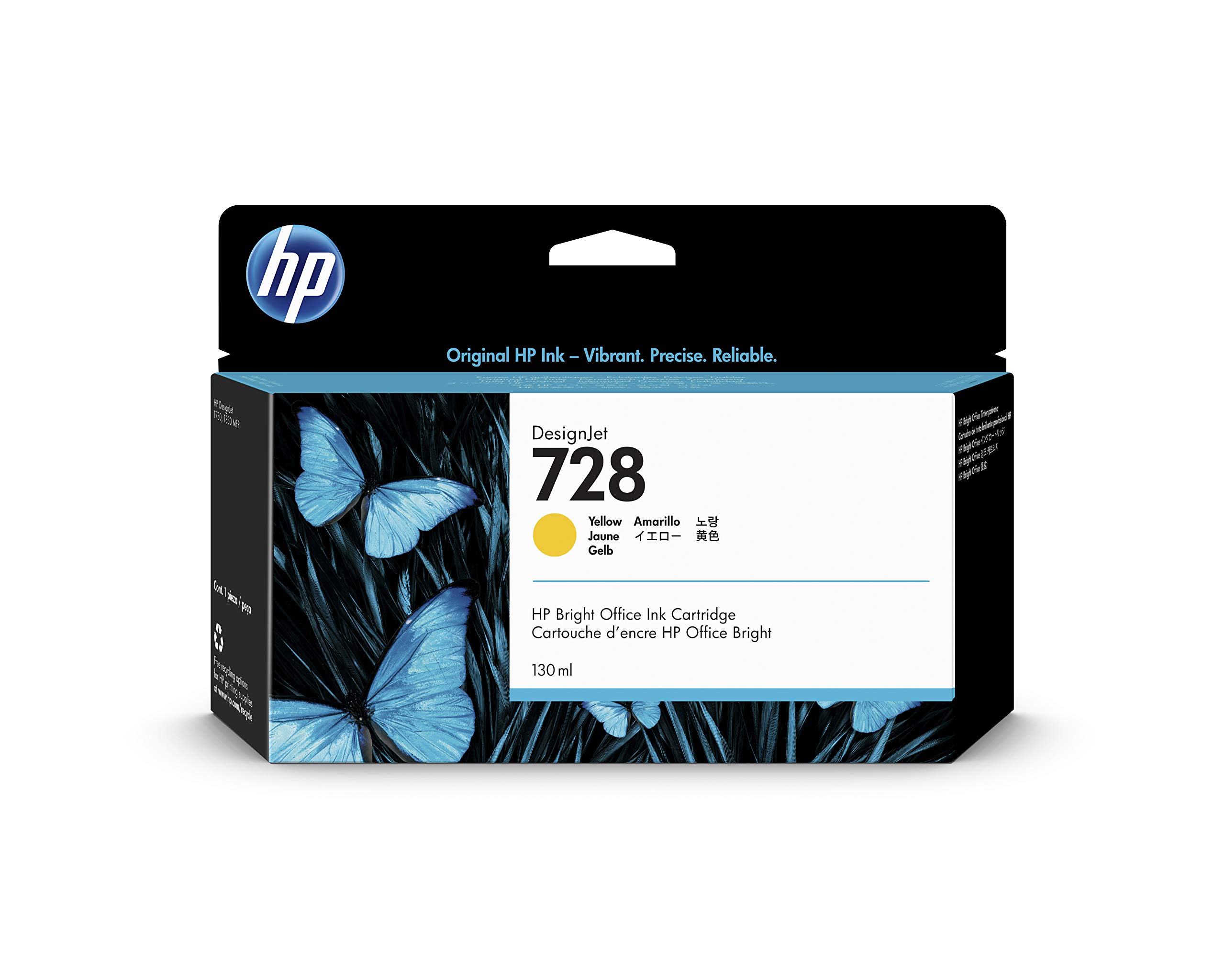 HP 728 F9J65A Yellow 130 ml Genuine Ink Cartridge with Original DesignJet Ink DesignJet T730 and T830 Large Format Plotter Printers 729 DesignJet Printhead