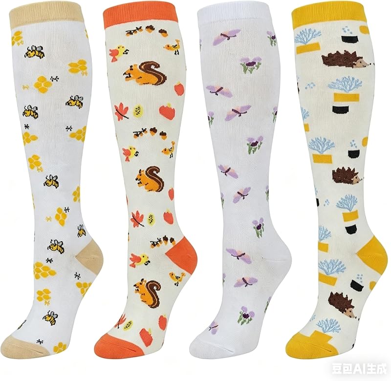LEOSTEP Compression Socks 20-30 mmHg 4 Pair Men Women Non-Slip Long Tube
