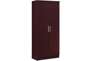 HODEDAH IMPORT Hodedah 2 Door Wardrobe with Adjustable/Removable Shelves & Hanging Rod, Mahogany