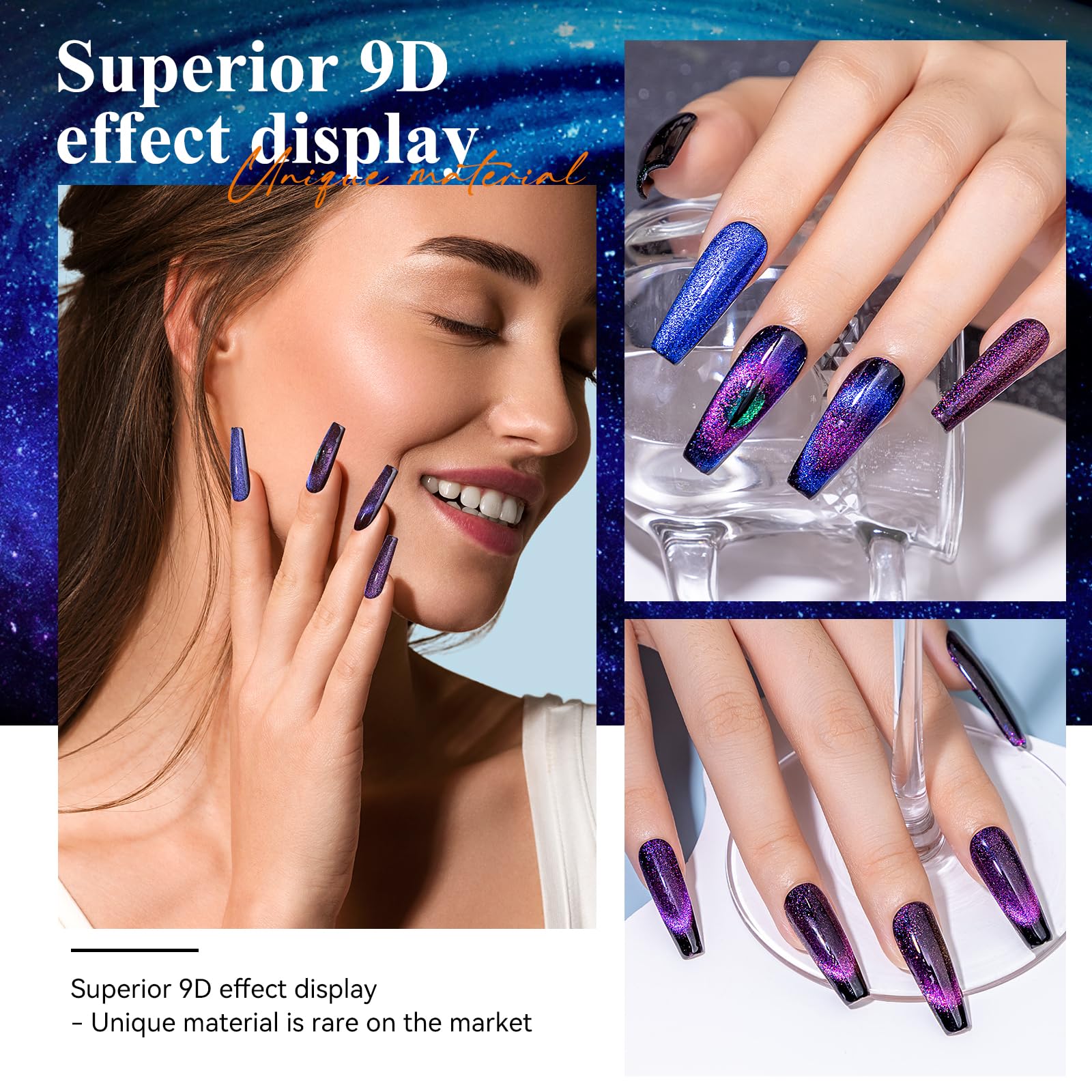 MIZHSE 9D Cat Eye Gel Nail Polish, Magnetic Cat Eye Gel Polish Set, 10ml*6 with 2 Magnets, Classic Colors Chameleon Magic Galaxy Effect Soak off Nail Art, Sparkle Stunning Gel Polish Gift for Women - Image 4